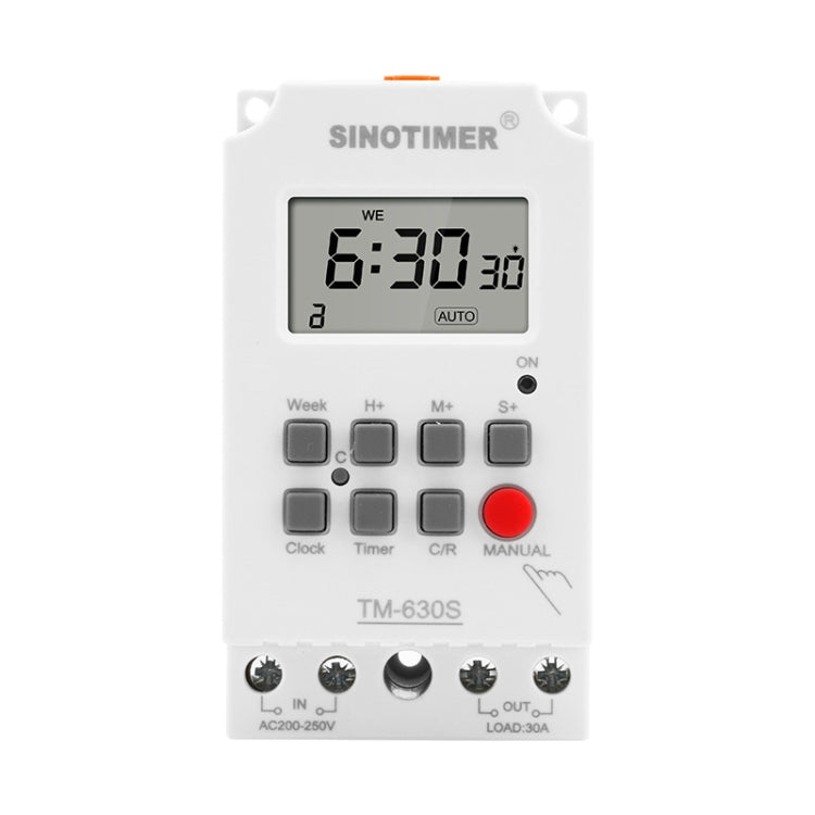 SINOTIMER TM630S-K 85-265V AC 30A Timer Switch 1 Second Interval Weekly Programmable Time Relay, 85-265V