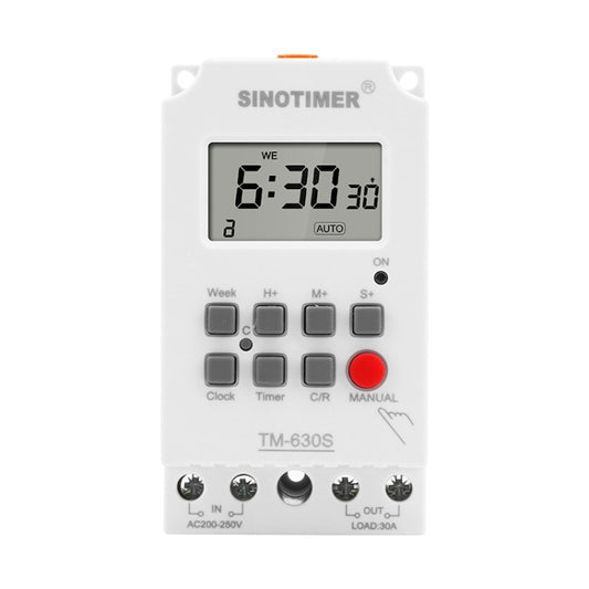 SINOTIMER TM630S-K 85-265V AC 30A Timer Switch 1 Second Interval Weekly Programmable Time Relay, 85-265V