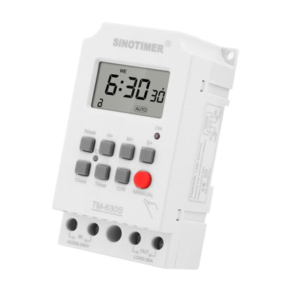 SINOTIMER TM630S-K 85-265V AC 30A Timer Switch 1 Second Interval Weekly Programmable Time Relay, 85-265V