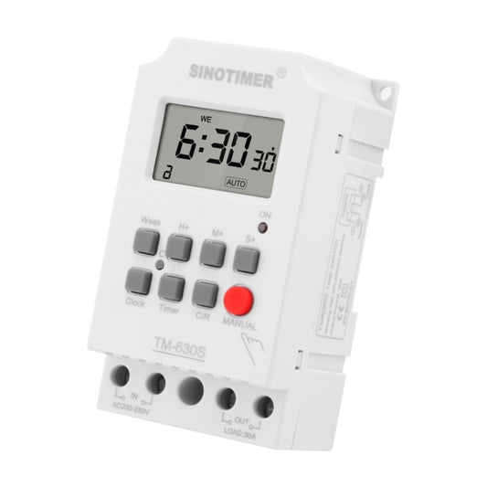 SINOTIMER TM630S-K 85-265V AC 30A Timer Switch 1 Second Interval Weekly Programmable Time Relay, 85-265V