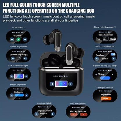 V8 Smart Color Screen Touch ANC Active Noise Reduction Wireless Bluetooth Earphones