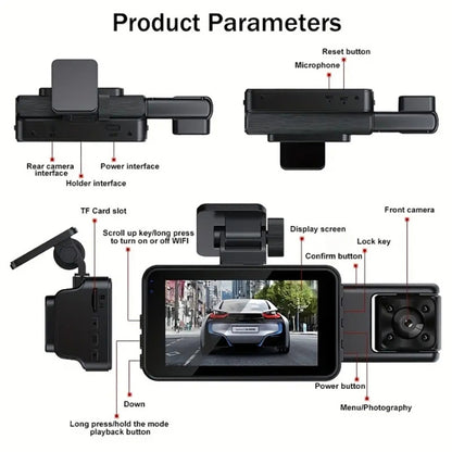 Enregistreur de conduite vidéo WIFI 3 objectifs 1080P avec vision nocturne