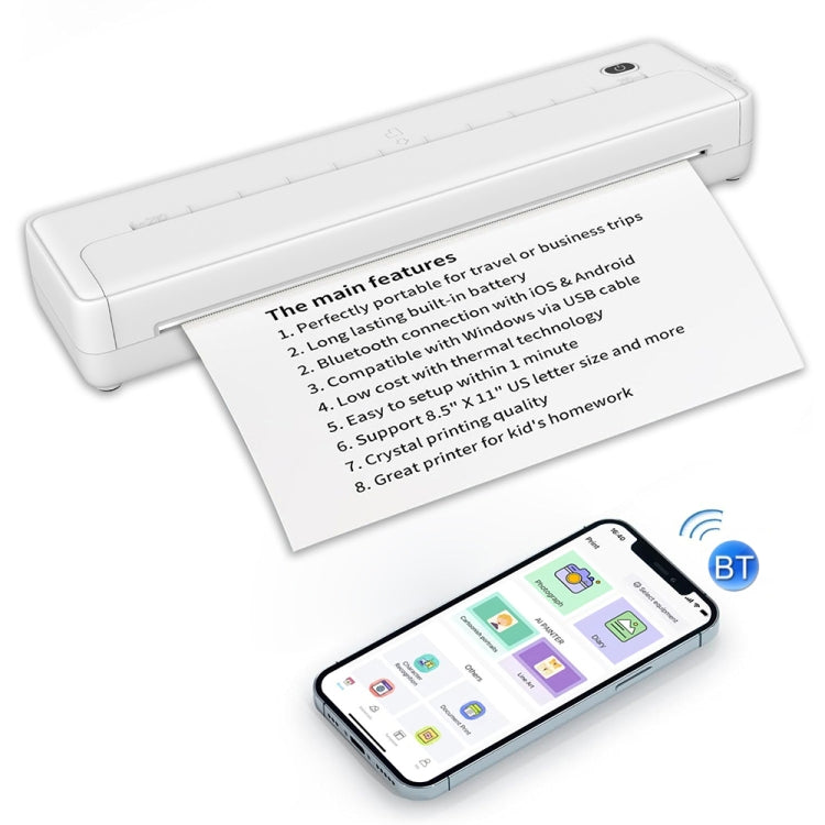 A4-XZ 203DPI A4 Home Portable Smart Wireless Inkless Thermal Printer, White, Black