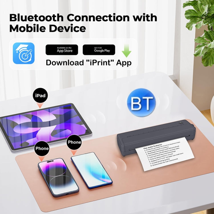 A4-XZ 203DPI A4 Home Portable Smart Wireless Inkless Thermal Printer, White, Black