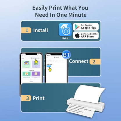 A4-XZ 203DPI A4 Home Portable Smart Wireless Inkless Thermal Printer, White, Black
