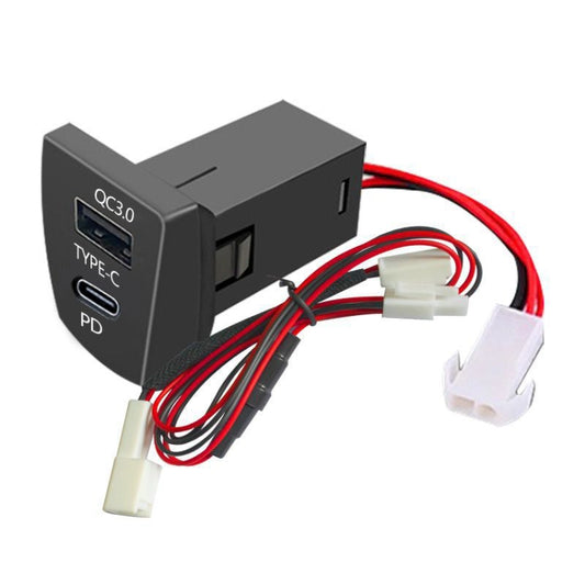Cargador de coche modificado con puerto USB-PD de 60 W para Toyota RAV4/Wildelander, carga rápida, cable de alimentación estándar, cable no destructivo, cable de recogida de seguros.