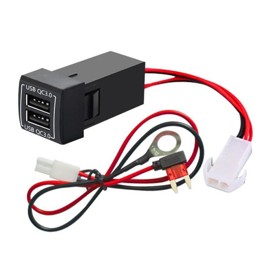 Cargador de coche modificado con doble puerto USB para Toyota Corolla / Levin / Avalon / Prado / Wildlander / Camry, cable de alimentación estándar, cable para caja de seguro, cable de recogida no destructivo.
