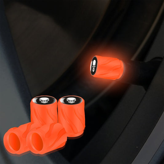 Lot de 4 bouchons de valve lumineux modifiés pour pneus de voiture et moto&nbsp;: crâne orange rouge et blanc, drapeau orange rouge et noir, crâne orange rouge et rouge, voiture de sport orange rouge, crâne rose et blanc, drapeau rose et noir, crâne rose rouge, voiture de sport rose, crâne jaune et blanc…