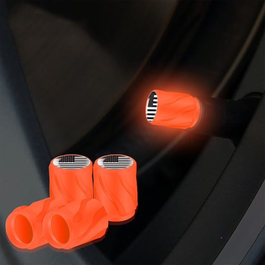 Lot de 4 bouchons de valve lumineux modifiés pour pneus de voiture et moto : crâne orange rouge et blanc, drapeau orange rouge et noir, crâne orange rouge et rouge, voiture de sport orange rouge, crâne rose et blanc, drapeau rose et noir, crâne rose rouge, voiture de sport rose, crâne jaune et blanc…