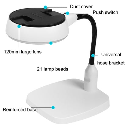 Desktop With 21 LED Lights 10X HD Reading Repair Metal Hose Magnifier, EU Plug, US Plug