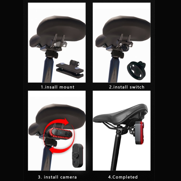 Bike Warning Tail Light 1080P WiFi Camera Recorder Waterproof Bicycle Rear Light for Riding Cycling, Rotate Mount, Clamp Mount, Strap Mount, Rearview Mirror Mount, Saddle Tube Mount