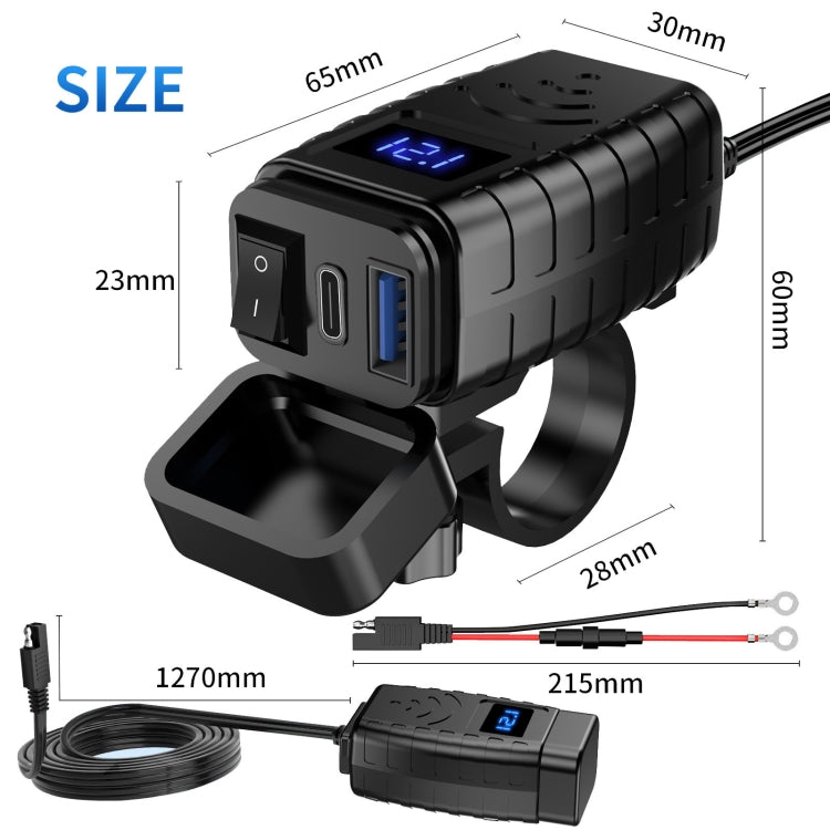 PD3.0 Motorcycle USB Mobile Phone Charger Digital Voltage Meter with Switch, Blue Screen, Red Screen, Green Screen