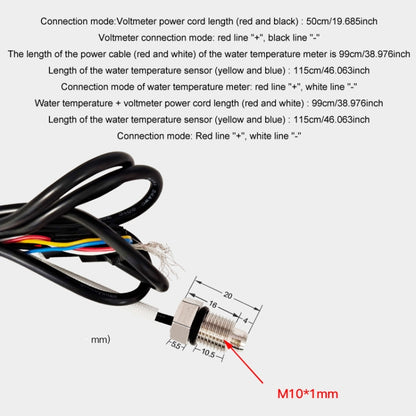 Morfayer Motorcycle Dual Display Intelligent Alarm Power Meter, Voltmeter, Water Temperature Meter, Voltmeter+Water Temperature Meter