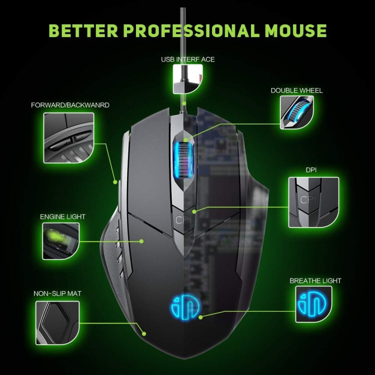 Inphic PW1H Wired Silent Illuminated Computer Gaming 6-Button Mouse, PW1H