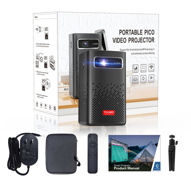 TOUMEI C900 Projecteur de musique domestique 4K HD portable d'extérieur avec batterie intégrée, prise US, prise EU, prise UK
