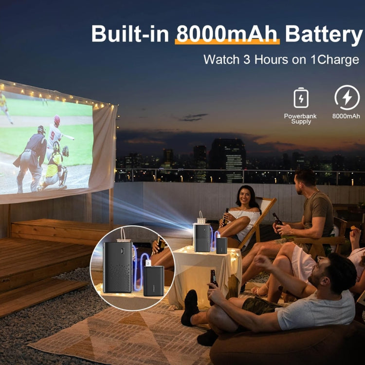 TOUMEI C900 Projecteur de musique domestique 4K HD portable d'extérieur avec batterie intégrée, prise US, prise EU, prise UK