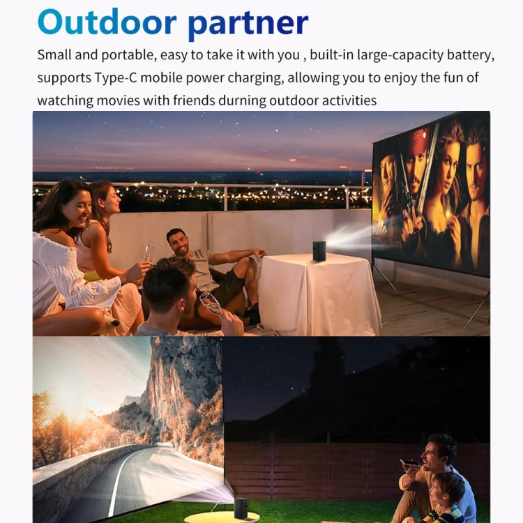 TOUMEI C900 Projecteur de musique domestique 4K HD portable d'extérieur avec batterie intégrée, prise US, prise EU, prise UK