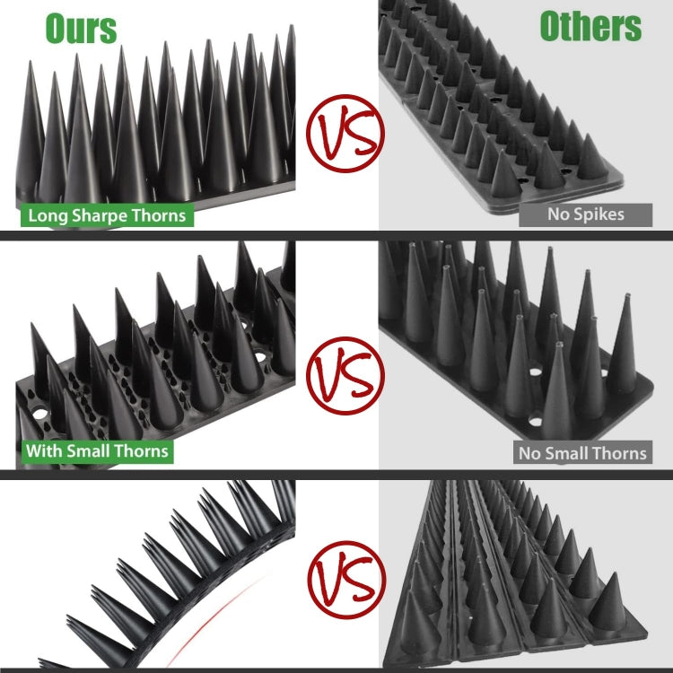 20 pièces/boîte, 30 cm, 3 rangées de pointes, pics en plastique répulsifs pour oiseaux, pics anti-vol pour oiseaux et chats, noir, marron, gris