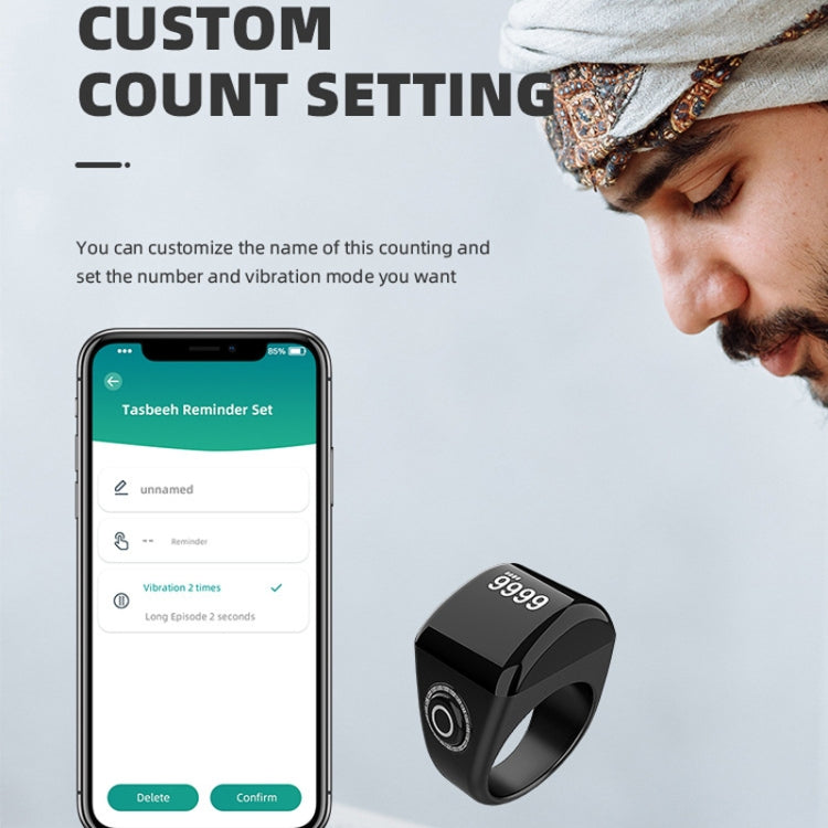 Equantu Smart Bluetooth Finger Counter Muslim Prayer Time Reminder Ring, Gold 18mm, Black 18mm, Silver 18mm, Gold 20mm, Black 20mm, Silver 20mm, Gold 22mm, Black 22mm, Silver 22mm