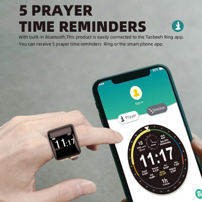 Equantu Smart Bluetooth Finger Counter Muslim Prayer Time Reminder Ring, Gold 18mm, Black 18mm, Silver 18mm, Gold 20mm, Black 20mm, Silver 20mm, Gold 22mm, Black 22mm, Silver 22mm
