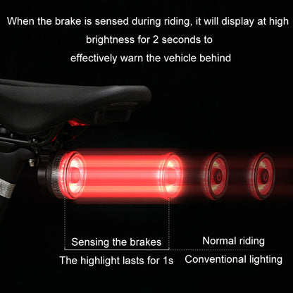 Round Bicycle Intelligent Induction Brake Taillight Night Riding Warning Light, Dual Bracket Model