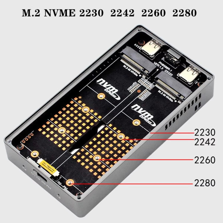 Dual M.2 NVME SSD RAID Array Mobile Hard Drive Enclosure Type-C USB3.2 GEN2x2 20G 586R, PH8586R