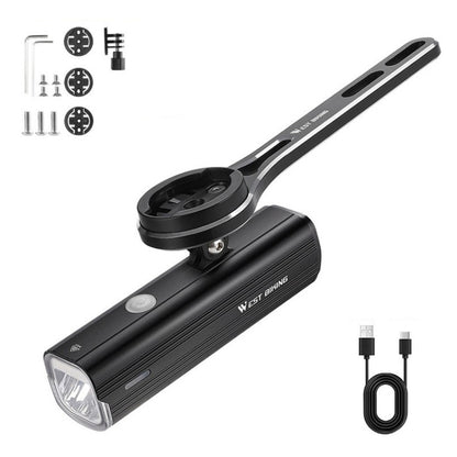 WEST BIKING Bicycle High Lumen Type-C Aluminum Alloy Headlight, Light Without Holder, Light + Aluminum Alloy Computer Holder, Light + Carbon Fiber Integrated Handlebar Computer Holder, Light + Aluminum Alloy Integrated Handlebar Computer Holder