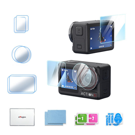 Para DJI Osmo Action 5 Pro, juego de protectores de pantalla de vidrio templado aMagisn de dureza 9H, paquete A, paquete B.