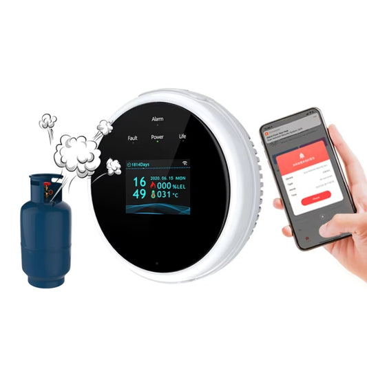 Detector de fugas de gas WiFi Tuya con función de reloj de temperatura y alarma de voz, GS21