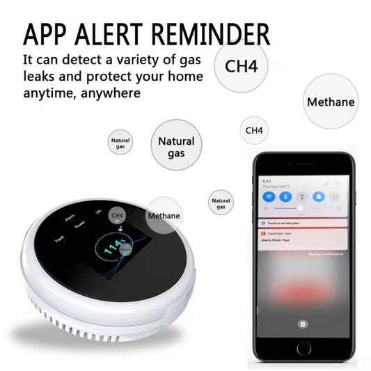 Detector de fugas de gas WiFi Tuya con función de reloj de temperatura y alarma de voz, GS21