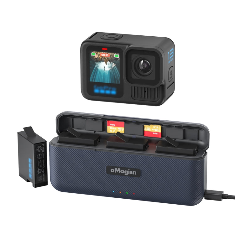 For GoPro HERO13 Black aMagisn Battery Charging Box Triple Slot Charging Case, For GoPro HERO13
