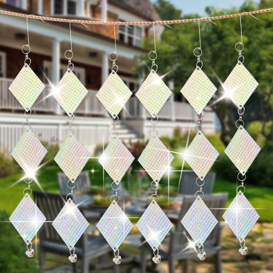 Ruban anti-oiseaux réfléchissant laser pour balcon et jardin, forme diamant.