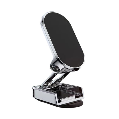 D11 Magnetic Folding Car Phone Holder Rotatable Dashboard Stick-On Navigation Stand, Black Gloosy, Silver Gloosy