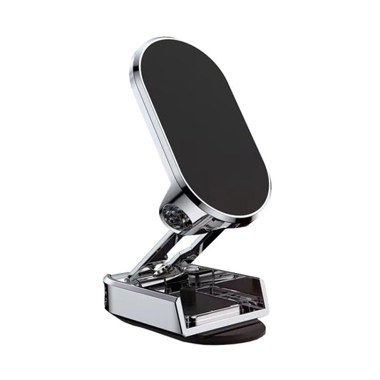 Support de téléphone magnétique pliable D11 pour voiture, rotatif, pour tableau de bord, support de navigation adhésif, noir brillant, argent brillant
