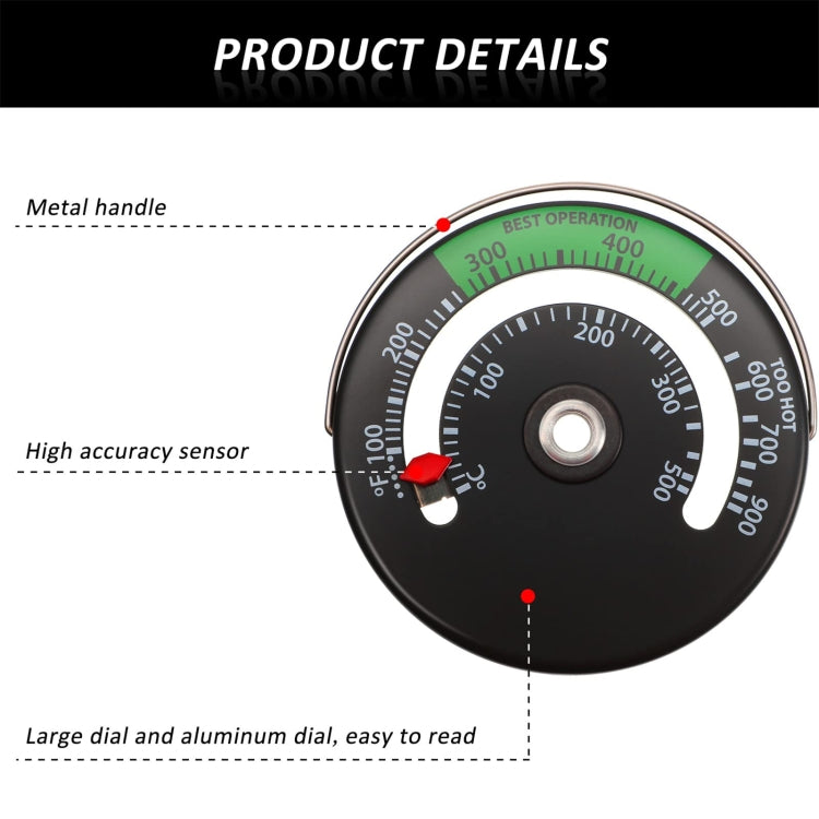 Magnetic Fireplace Thermometer Temperature Monitor, Black
