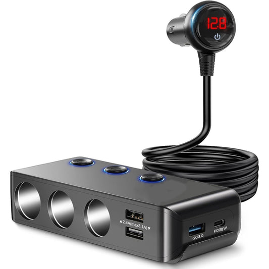 Chargeur de voiture 7 en 1 allume-cigare QC3.0/PD avec écran, TR30P