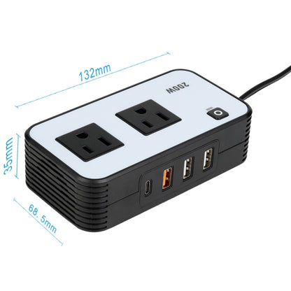 200W Car Inverter Vehicle Plug Power Converter, US Plug