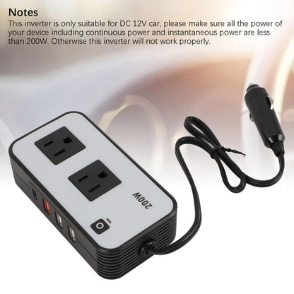 200W Car Inverter Vehicle Plug Power Converter, US Plug