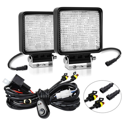 14W 9-30V 4 Inch Mixed Luminous Square Floodlight With Wire Set, X2 Square
