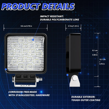 14W 9-30V 4 Inch Mixed Luminous Square Floodlight With Wire Set, X2 Square