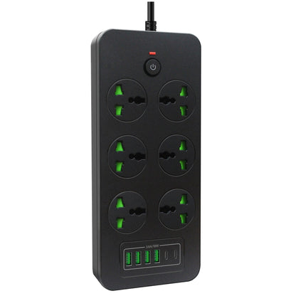 Thunderproof Overload Protection 4USB+2PD+6 Holes Socket, Black UK Plug