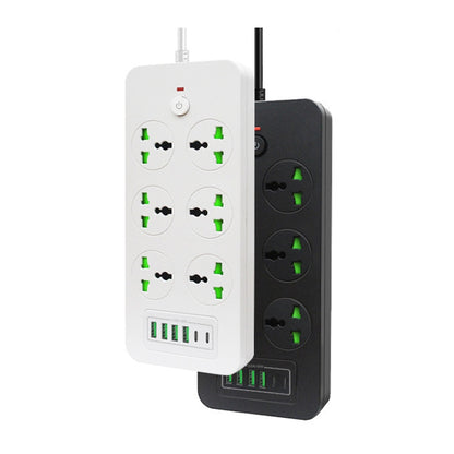 Thunderproof Overload Protection 4USB+2PD+6 Holes Socket, Black UK Plug