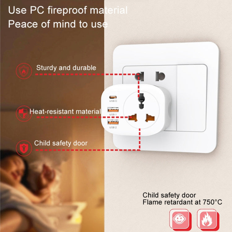 Universal Converter Plug 2USB+Type-C Smart Converter Socket, UK Plug, US Plug, EU Plug