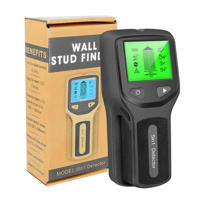 5-in-1 Wall Stud Detector Edge Center Wood Current Metal AC Wires Detection, Black, Silver, Orange