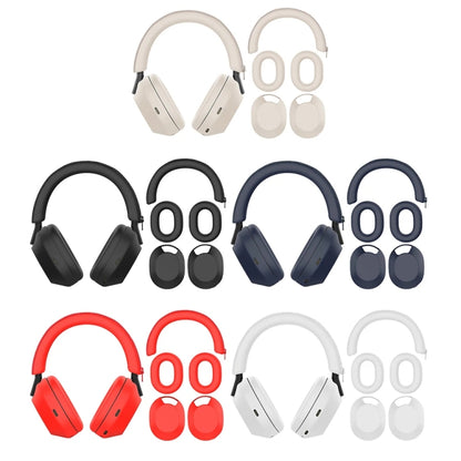 For Sony WH-1000XM5 Bluetooth Headset + Headband + Earmuff Protective Cover, 3-in-1 Black, 3-in-1 White, 3-in-1 Red, 3-in-1 Dark Blue, 3-in-1 Beige