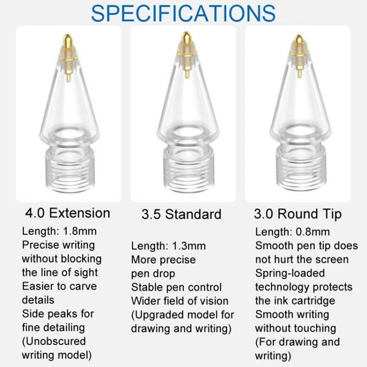 For Apple Pencil Series Replacement Nibs Modified Nibs, 4.0 Extended White Shell Silver Tip, 3.5 Standard White Shell Silver Tip, 3.0 Round Head White Shell Silver Tip, 4.0 Extended White Shell Gold Tip, 3.5 Standard White Shell Gold Tip���������������...