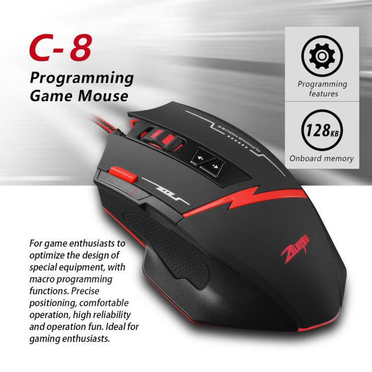 ZELOTES C8 8-buttons Ergonomic Game Programming Custom Wired Mouse