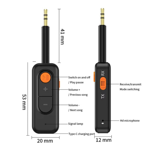 Émetteur Bluetooth Récepteur 2-en-1 avec Adaptateur Bluetooth Auxiliaire de Voiture pour Appels, 2-en-1