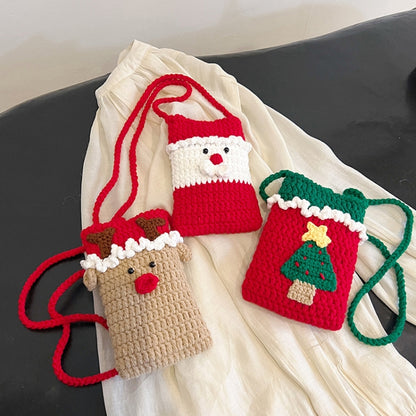 Christmas Finished Wool Crochet Mobile Phone Bag Shoulder Crossbody Bag