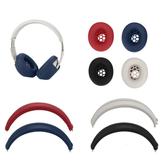 For Beats Studio Pro Headphones Silicone Ear Cushion + Headband Cover Set, Set Black, Set Beige, Set Red, Set Deep Blue